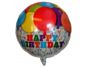 Fødselsdags Happy Birthday m/balloner folie ballon 18" (u/helium)